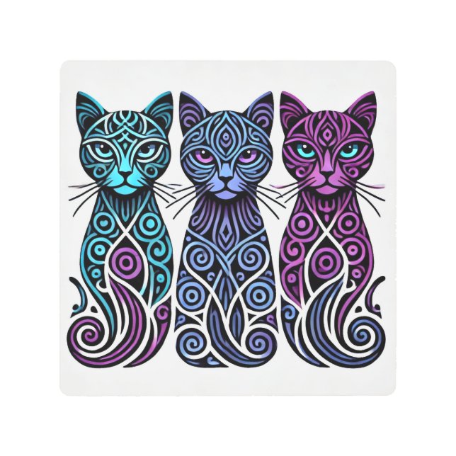 Impresión En Metal 3 Gatos Celtas Sentados (Anverso)