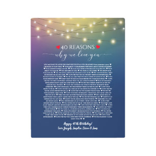 Impresión En Metal 40 razones por las que te amo las luces azules