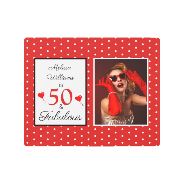 Impresión En Metal 50 y fabuloso nombre foto 50 cumpleaños rojo blanc (Anverso)