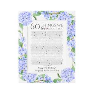 Impresión En Metal 60 cosas que nos encantan de tu regalo de hidrange