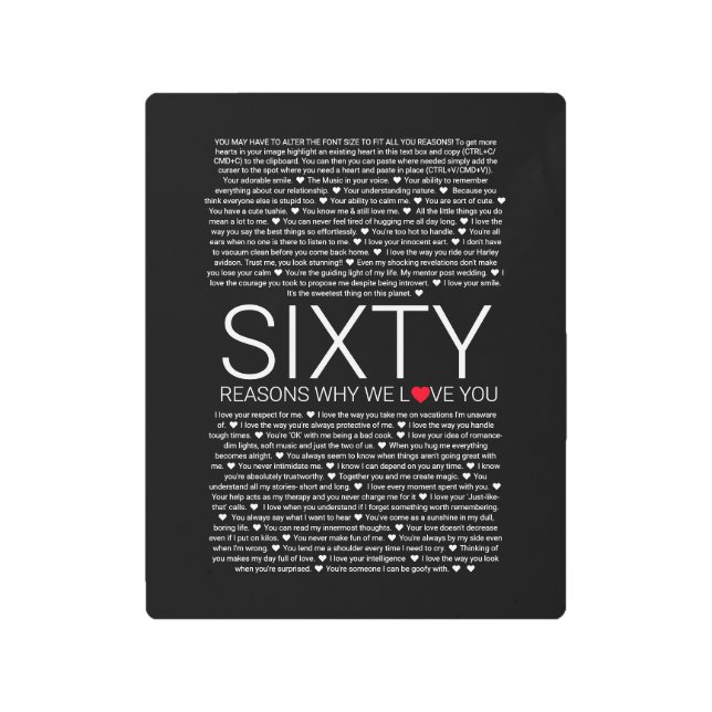 Impresión En Metal 60 razones por las que te amamos boda promete amar (Anverso)