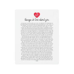 Impresión En Metal 65 cosas que amamos por ti, razones de corazón que
