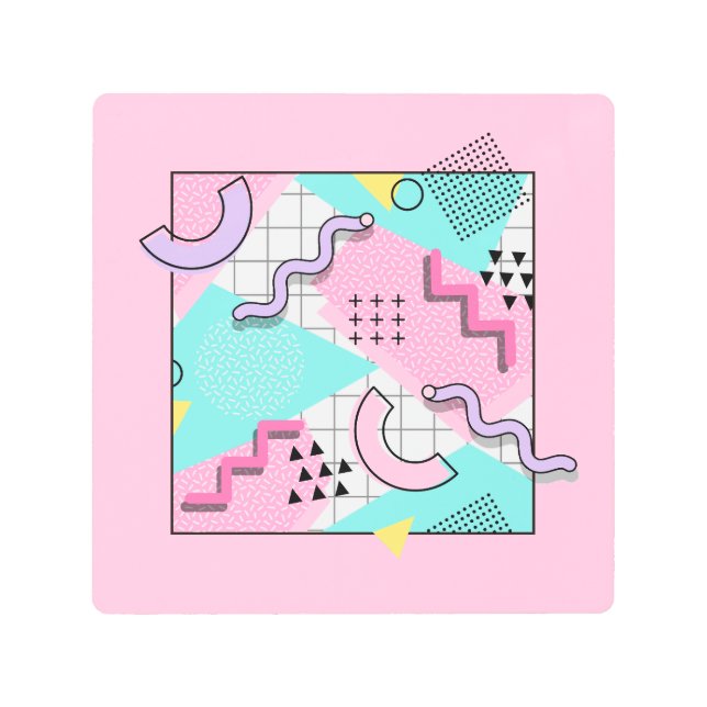 Impresión En Metal 80's Memphis Active Pink Light Turquoise (Anverso)