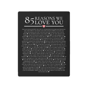 Impresión En Metal 85 razones por las que te amamos 80 cumpleaños núm