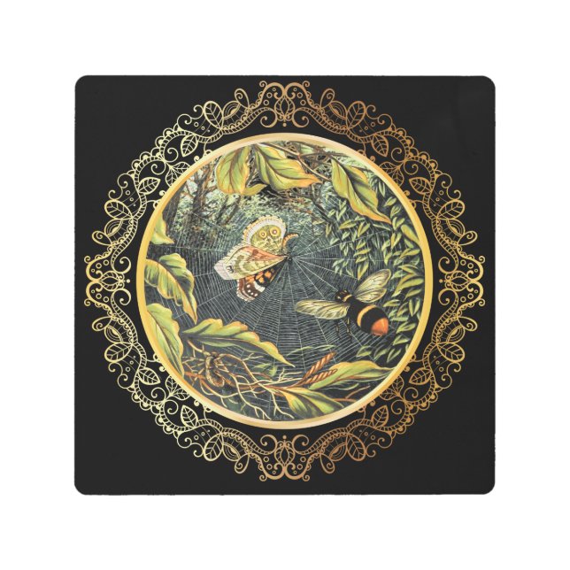 Impresión En Metal Abeja y mariposa de cosecha moderna en la web de a (Anverso)