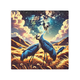 Impresión En Metal Abstract Blue Cranes – Artistic Nature Scene