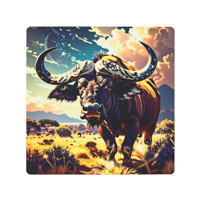 Impresión En Metal Abstract Buffalo Art – Modern Wildlife Design (Anverso)