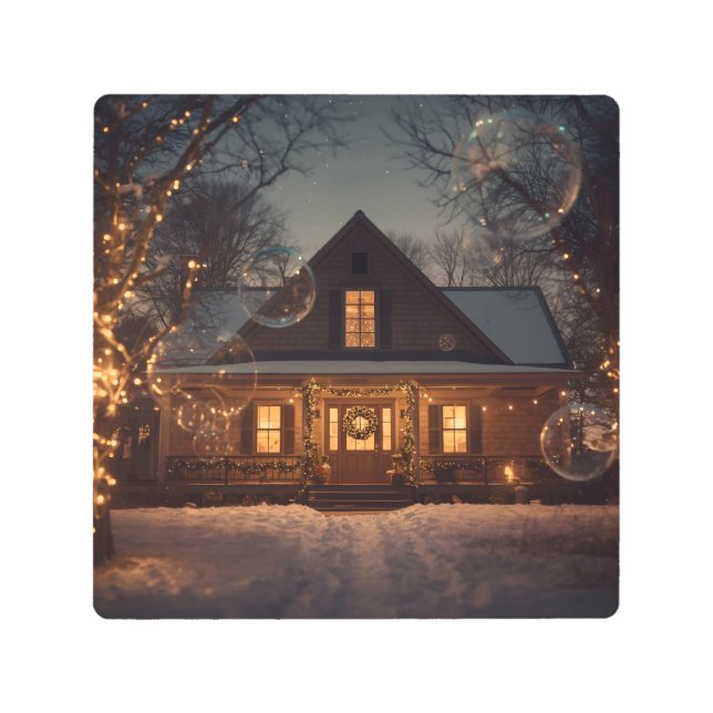 Impresión En Metal Acogedora casa de invierno de maravillas con burbu (Anverso)