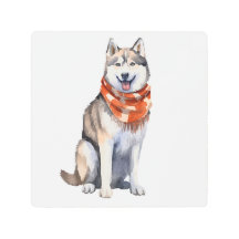 Acuarela Cute Perro Husky Siberiano