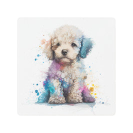 Impresión En Metal Acuarela de cachorro de canicé de cuajo AI