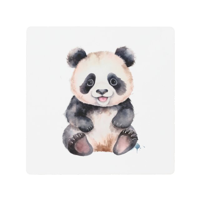 Impresión En Metal Acuarela de cría de panda adorable (Anverso)