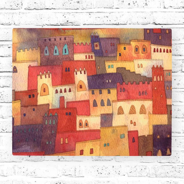 Impresión En Metal Acuarela de Marruecos (Ait Benhaddou Morocco watercolor metal art print)