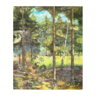 Impresión En Metal acuarela de pintura de bosques de pino