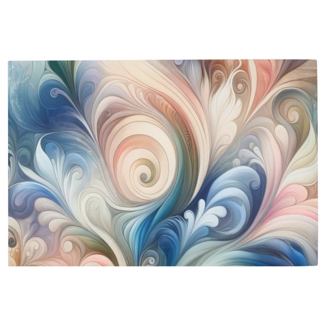 Impresión En Metal Acuarela Fantasía Pastel Floral Azul & Crema (Anverso)