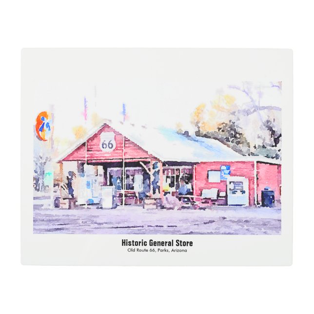 Impresión En Metal Acuarela histórica de la tienda general de Arizona (Anverso)