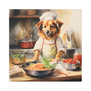 Impresión En Metal Acuarela Volpino Italiano Cocina de Perro Pasta