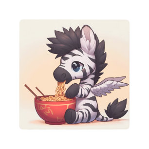 Impresión En Metal Adorable ángel de cebra comiendo Ramen