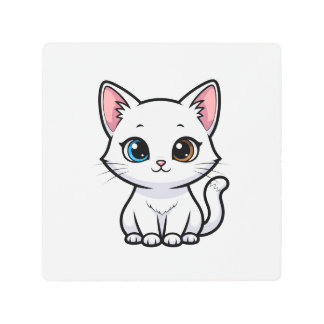 Impresión En Metal Adorable Cartoon White Cat