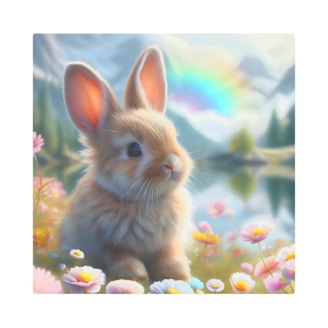 Impresión En Metal Adorable conejo en un lago encantado (Anverso)