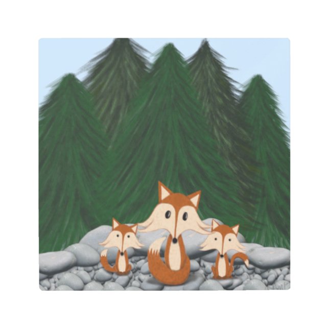 Impresión En Metal Adorable familia Fox (Anverso)
