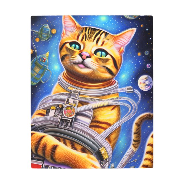 Impresión En Metal Adorable gato futurista astronauta (Anverso)