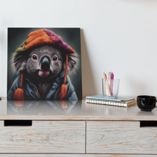 Impresión En Metal Adorable koala usando un lindo gorra