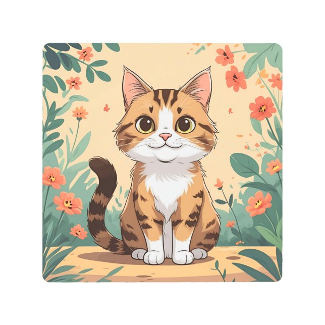 Impresión En Metal Adorable Tabby Cat in Blossom Garden Metal Wall Ar (Anverso)