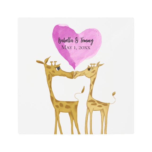 Impresión En Metal Adorables amantes de la jirafa (Anverso)