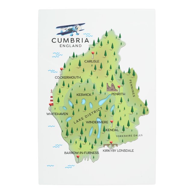 Impresión En Metal Afiche de viaje del Mapa de Inglaterra de Cumbria. (Anverso)