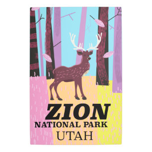 Impresión En Metal Afiche de viaje del Parque Nacional Sion Utah.