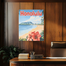 Afiche de viaje Retro Honolulu Hawaii