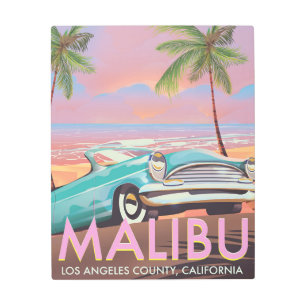 Impresión En Metal Afiche de viajes de Malibu, Los Ángeles, Californi