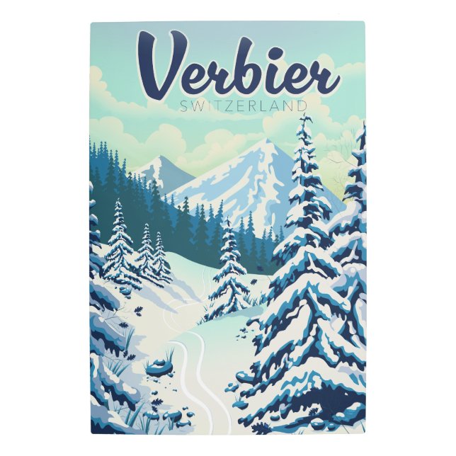 Impresión En Metal Afiche de viajes Verbier Suiza (Anverso)