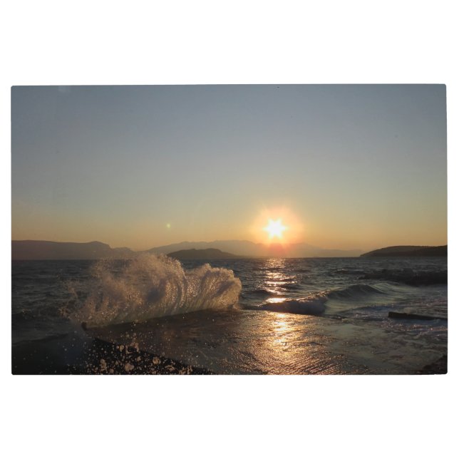 Impresión En Metal Aguas rompeolas en Croacia hermosa puesta de sol (Anverso)