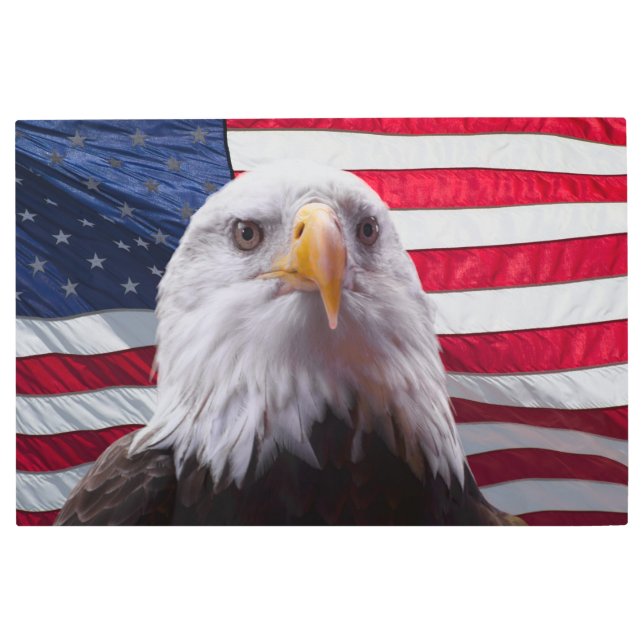 Impresión En Metal Águila calva americana y bandera americana (Anverso)
