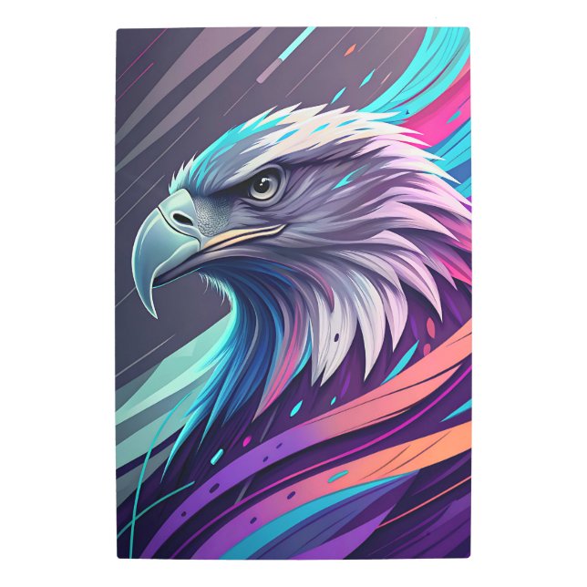 Impresión En Metal Águila Neón Fierce — Cabeza estilizada con geométr (Anverso)