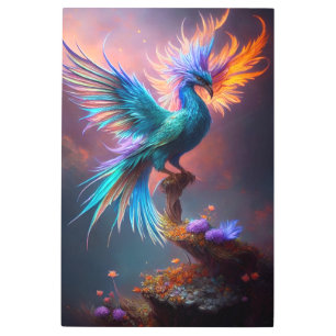 Impresión En Metal Ai, pintura al óleo de Fuego Mágico Phoenix, gener