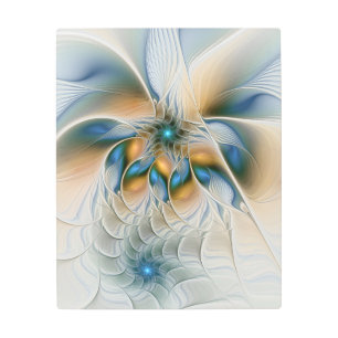 Impresión En Metal Alarmante, Abstracta Fantasía Fractal Art Con Azul