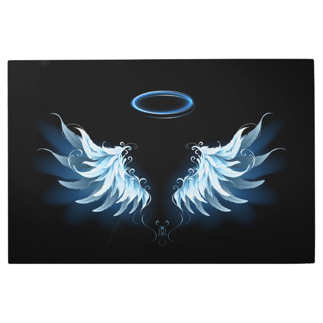Impresión En Metal Alas del Ángel Azul brillante sobre fondo negro (Anverso)