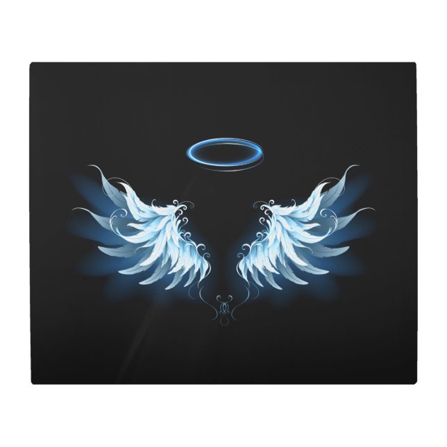 Impresión En Metal Alas del Ángel Azul brillante sobre fondo negro (Anverso)
