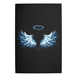 Impresión En Metal Alas del Ángel Azul brillante sobre fondo negro