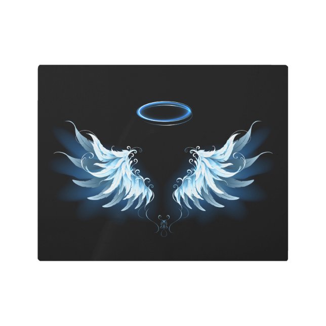 Impresión En Metal Alas del Ángel Azul brillante sobre fondo negro (Anverso)