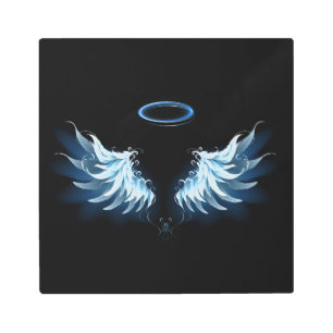 Impresión En Metal Alas del Ángel Azul brillante sobre fondo negro