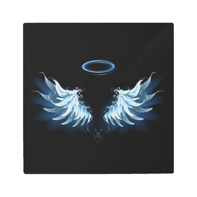 Impresión En Metal Alas del Ángel Azul brillante sobre fondo negro (Anverso)