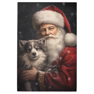 Impresión En Metal Alaskan Malamute con Navidades de Santa Claus