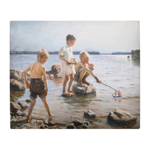 Impresión En Metal Albert Edelfelt - Niños jugando en la costa