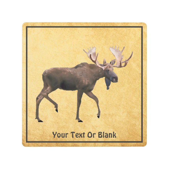 Impresión En Metal Alce De Toro Sobre Papel Antiguo (Anverso)