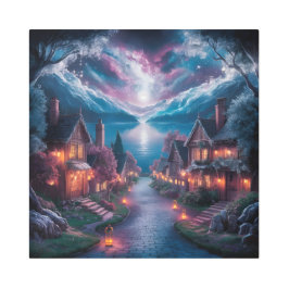 Impresión En Metal Aldea nocturna encantada - Navidades murales de ar