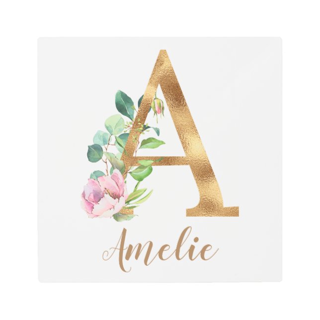 Impresión En Metal Alfabetos decorativos - A - Flores (Anverso)