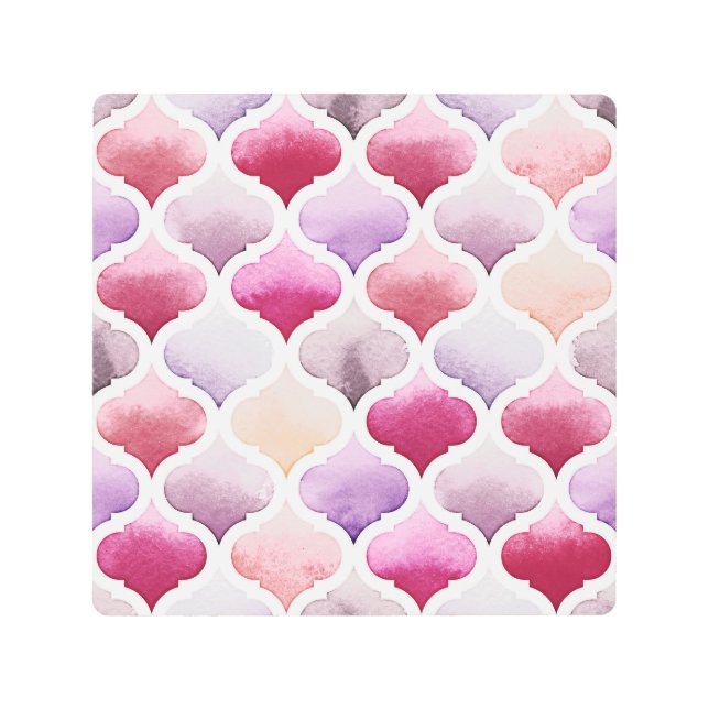 Impresión En Metal Alfombra Marroquí: Patrón Tánger acuarela. (Anverso)